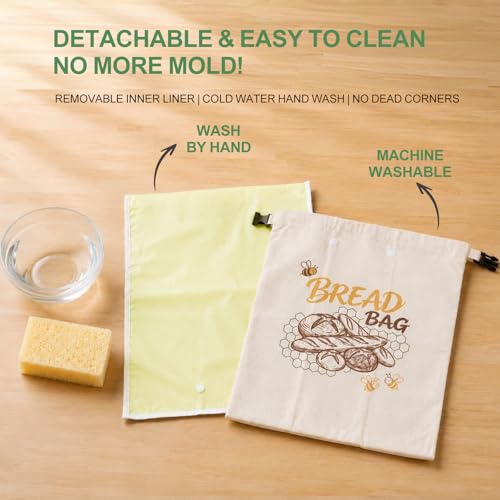 XL Beeswax Bread Bags for Sourdough, 2 Pack with Removable Liner - image 3
