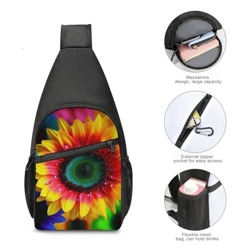 Mochila pequeña Rainbow Sunflower blanca tipo sling miniatura 5