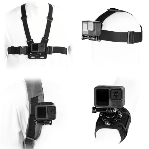 BRDRC Accessories Kit for GoPro Head Chest Mount Strap Harness Backpack Clip Holder Wrist Strap 360Rotating Adapter + Quick Release for DJI Action 5 Pro 4 3 for Go Pro Hero Camera Accessory Bundle