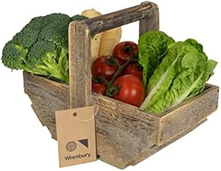Wrenbury Wooden Garden Trug Basket with Handle - Oak Effect Gardening Trug Small 27cm for Vegetable Collecting - Foraging Fruit Picking Caddy