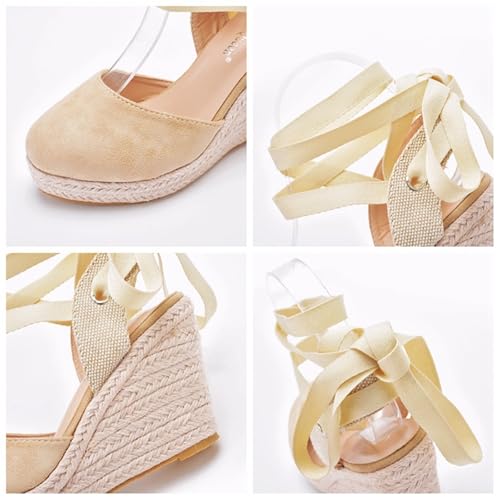 Women's Sandals Sandals Wedge, Summer Closed Toe Tie up Ankle Strap Boho Non-slip Wedges Sandals, Comfortable Outdoor Platform Beach Shoes, for Entertainment, Leisure, Party, Work2