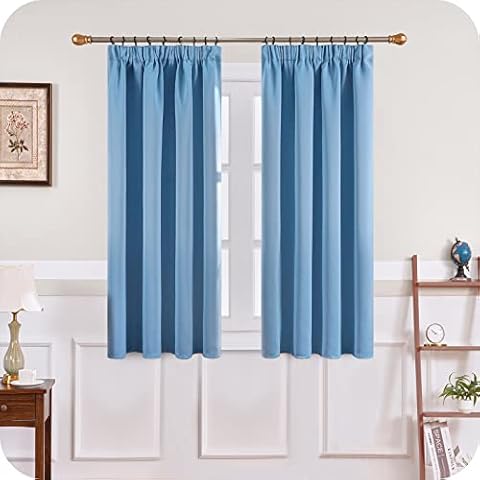MRTREES Blackout Curtains 54 Drop 2 Panels Sky Blue Pencil Pleat Thermal Curtains for Bedroom Living Room Soft Window Treatments for Kids 46x54 Inch 117x137 CM Cover
