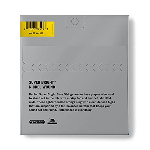 Dunlop Dbsbn40100 Super Bright Bass Strings, Nickel Wound, Light, .040–.100, 4 Strings/Set #TOP4