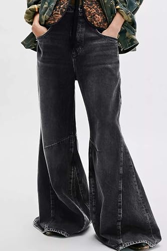 Cicy Bell Womens Baggy Bell Bottom Jeans High Waisted Flare Barrel Wide Leg Stretchy Denim Pants3