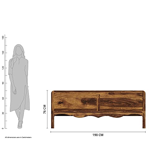 Image of Solid Sheesham Wood Mehraab King Size Bed Without Storage with Headboard | Palang Cots Wooden Double Beds for Bedroom, Living Room, Hotel and Home (Natural Finish)