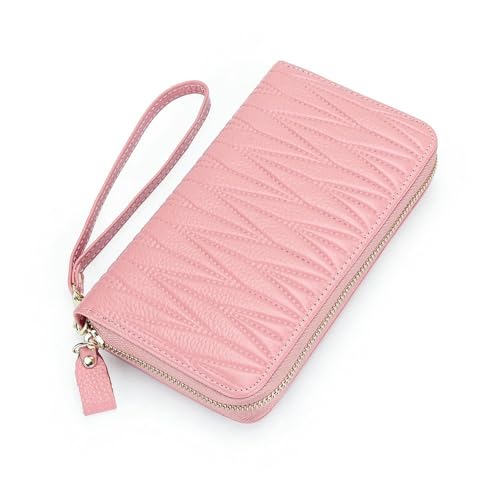 CMBDXZJ Carteras De Mujer Cartera De Piel con Protección RFID para Mujer, Monederos para Mujer, Cartera De Mano Larga De Gran Capacidad con Correa De Muñeca-Rosa