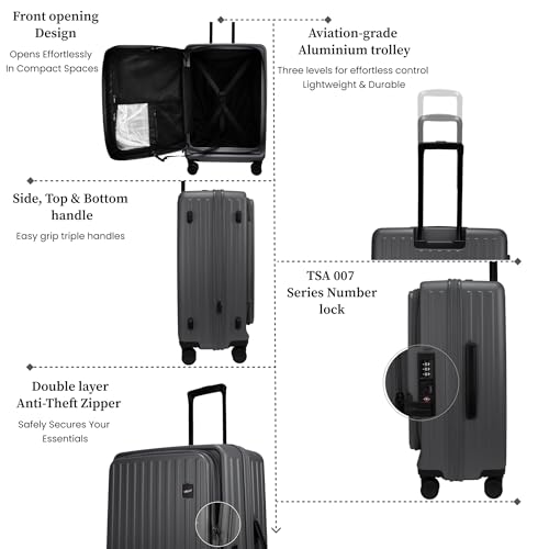 Image of F Gear Montreal Large 76cm German Polycarbonate Hard Luggage|8 Japanese Hinomoto Silent Wheels|Expandable Check-in Front Opening Suitcase for Travel| Anti-Theft Zipper, TSA 007 Lock (Steel Grey)