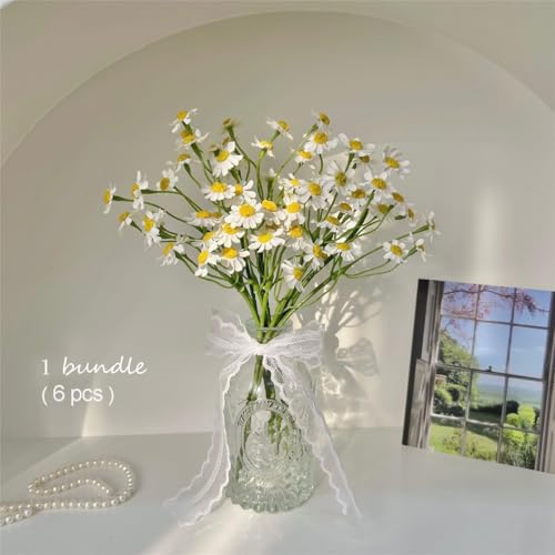 Small White Daisy Flowers Artificial - 2 Bouquet/12Pcs,10 Inch Fake Daisies for Spring Home Decor,Wedding,Party,Table Centerpiece (Vase Not Inclouded) image 3