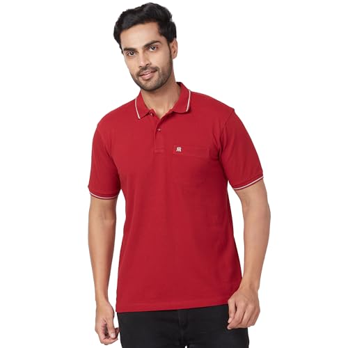 Image of Raymond Men's Modern Fit Solid Pattern Pure Cotton Half Sleeve Polo Neck Casual T-Shirt