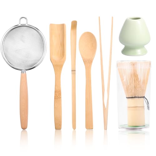 8Pcs Matcha Whisk Set for Beginners, Elegant Bamboo Wood Japanese Matcha Tea Making Kit with Whisk Scoop Spoon Sifter for Tea Lovers