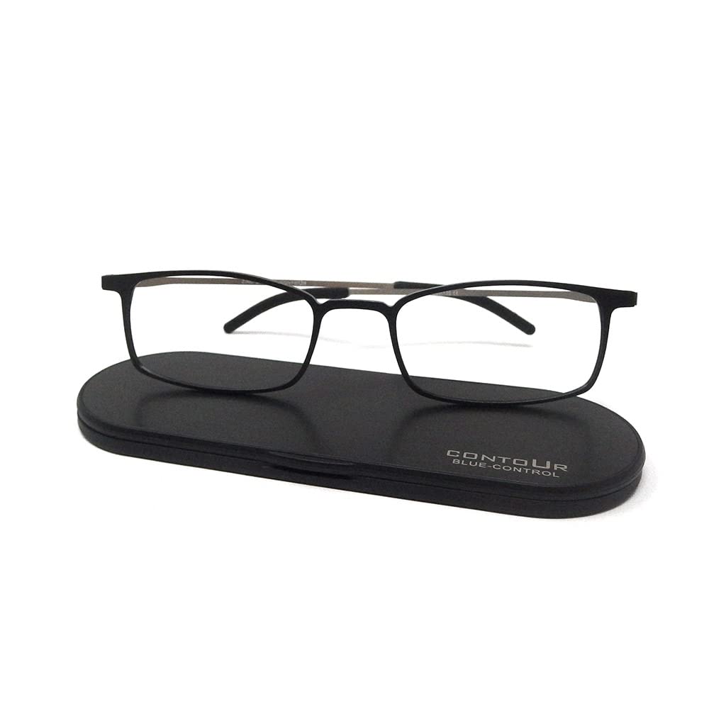 CONTOUR Zinc - Occhiali da lettura o vista stanca, con filtro di luce blu per computer e schermi, ultra leggeri e super resistenti, con custodia in alluminio ultra sottile