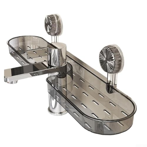 Étagère à ventouse pour robinet de salle de bain pour évier, maintient les articles de soins de la peau et des articles de toilette en toute sécurité avec des matériaux résistants à l'humidité (gris
