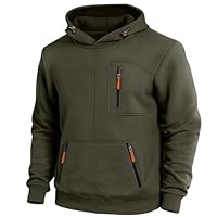 Mens Tactical Hoodies Versatile Pockets with Zipper Fashion Sweatshirts Warmth Lightweight Pullover Athletic Going Out Army Green