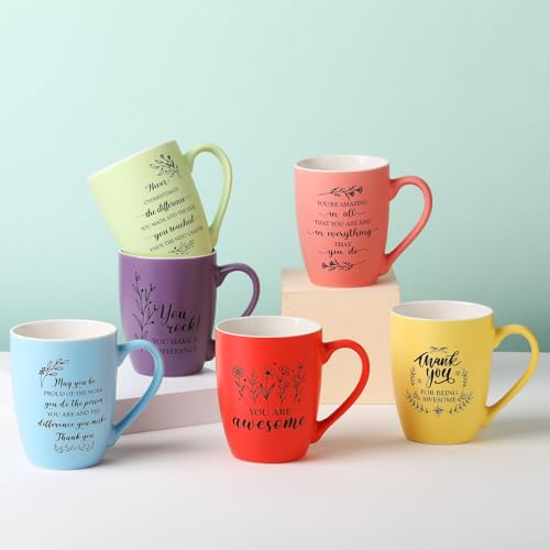 Didaey 6 Pcs Thank You Teacher Mugs Gift Teacher Appreciation Gift 12 oz Holiday Ceramic Coffee Mug for Employee Coworker Nurse(Colorful)