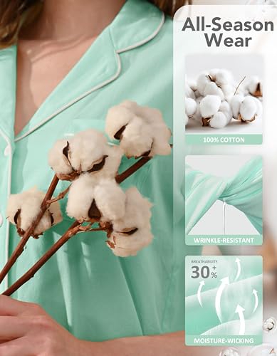 Image of NAP BOUND 100% Cotton Women Pajama Sets Button Down Short Sleeve Sleepwear Soft Pjs 2 Piece Lounge Set with Pocket XS-XXL