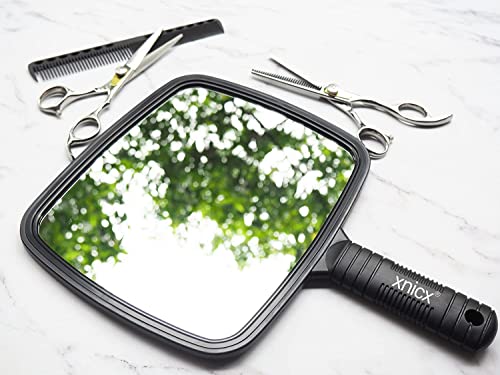 xnicx Handspiegel,Professioneller Handspiegel mit Griff,Friseure Rasierspiegel Kosmetikspiegel,Reise Kleiner Handspiegels für Reisen Schminks Festival Essentials Schwarz,31cm X 20.1cm