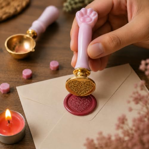 Image of Curated Cart 1 Wax Seal Stamp Kit Decorating Gift Cards Wedding Invitations Envelopes Letters Sealing (Heart Stamp)