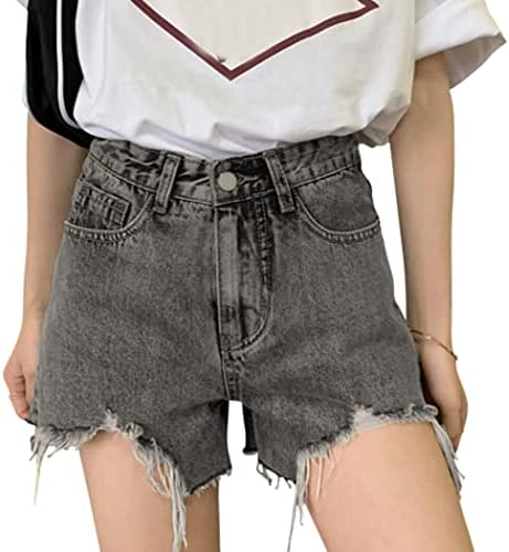 Teddy Women's Denim Shorts, High Waist, Distressed Treatment, Thin, Cut-off, Spring and Summer Pants423