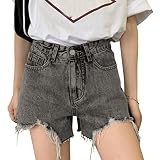 Teddy デニム ショートパンツ レディース ハイウエスト ダメージ加工 薄手 カットオフ 春夏 pants423 (S, グレー)