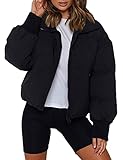 SCUSTY Damen Reißverschluss Puffer Jacke Gesteppt Gepolstert Bubble Coat Kurz Wintermäntel, Schwarz, XS