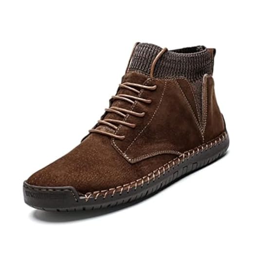 Mocassins masculinos vintage costurados à mão com cadarço no meio, bota social Chukka com cadarço, botas de motocicleta, botas casuais de couro no tornozelo, Marrom, 39