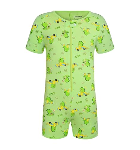 Landofgenie Men's Short Sleeve Romper Crotch Shirt Bodysuit One Piece Pajamas Dinosaur Print Green 2XL