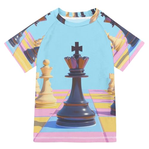 Jucciaco Boys Swimsuit Chess King Queen Blue Sunscreen Kids Sun Rashguard Short Sleeve T-Shirts Swimwear Sets UPF 50+