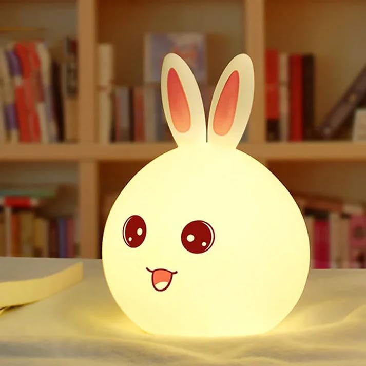 Image of XERGY Cute Bunny Night Light - USB Rechargeable, 9 Color Changing, LED Lamp with Tap Control for Kids, Bedroom, Gifts & Home Decor