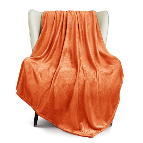 Exclusivo Mezcla Fleece Flannel Throw Blanket Sofa Throw Burnt Orange