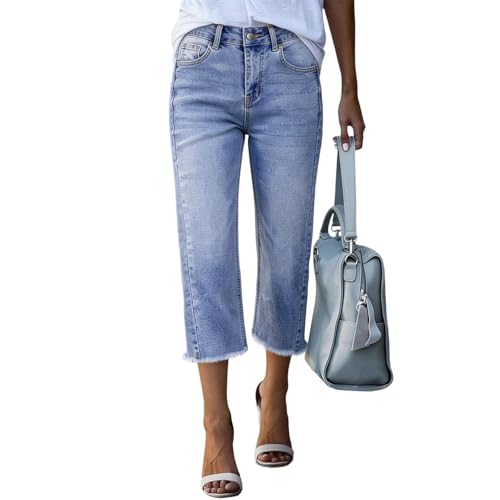 Jeans d'été 3/4 pour femme pantalon court décontracté stretch anti-serrement