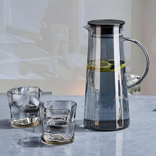 Image of Martvia Premium Juice and Water Black Glass Pitcher jug with Lid 1.8 Liter Romantic Style jugs with Handle Pitcher for Serve,Milk, Lassi, Cocktail, Ideal for Gift Beverage Carafes (NP - 03)