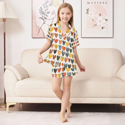 senya Watercolor Hearts Magic Satin Summer Pajama Sets Silk Short Sleeve Button Down Sleepwear4