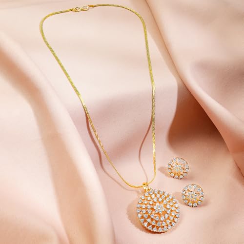 Image of Rubans Pendant Necklace Set American Diamond and Zirconia Gift Jewellery for Women & Girls