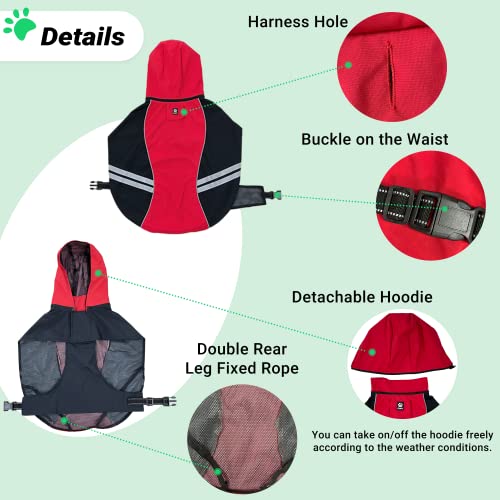 Cosibell Dog Raincoat for Medium Large Extra Large Dogs, Waterproof Rain Jacket with Reflective Strap, Lightweight Hoodies Full-Body Coverage Dry Clothes (M, Red) by CosiBell - Image 2
