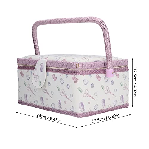 Pssopp 1Pcs Sewing Basket Small Sewing Box Organizer (Without Mini Sewing Kits) for Kids Beginners and Gift,Home Storage Decor - Image 2