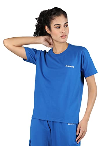 Image of CHKOKKO Women's Terry Cotton Loose Fit Half Sleeve Casual Style T-Shirt