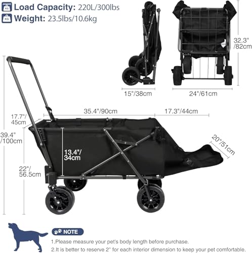 REDcamp Faltbarer Hundewagen mit ausziehbarem Hinterende, sehr robust, 134 Liter, Campingwagen mit Rädern für Sport und Shopping