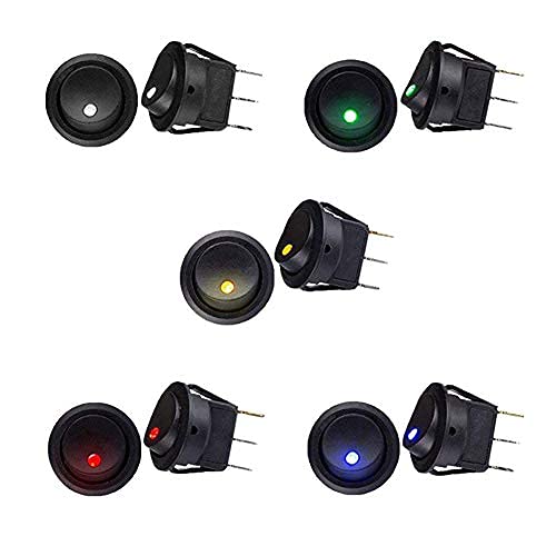 BlingKingdom 10pcs LED Illuminated Round 5 Color Rocker Switch Press Button On/Off 12v 25A Car Van Dash Light for Car Auto Boat Household Appliances