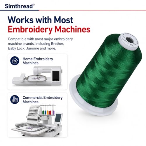 Image of Simthread 5000M 40WT Polyester Embroidery Thread, Emerald Green 507 | 5000M 40WT polyester thread feeds smoothly for machine embroidery, monograms, logos, patches and quilting.