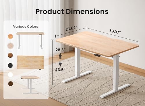 Image of BANTI 40 x 24 Inches Standing Desk, Ergonomic, Electric Height Adjustable, Sit and Stand Up, Computer Office Desk with Splice Board, White Frame /Maple Top