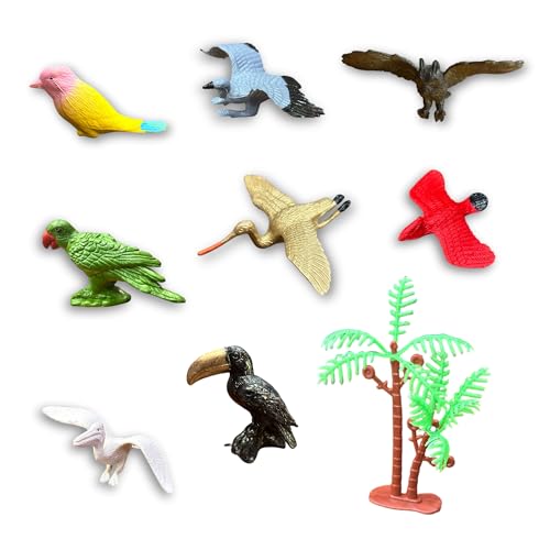 Image of ZESTHOME Realistic PVC Bird Figures Toys | 3D Model Sparrow & Farm Animals Multicolor Play Set -Miniature Bird Toys for Kids, Cake Toppers, Party Favors & Birthday Return Gifts | 9 piece