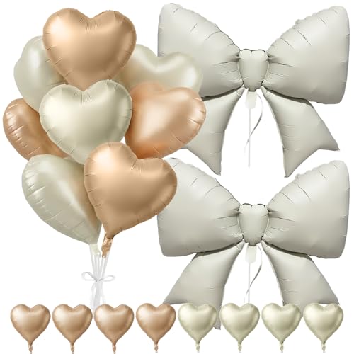 Ensemble Déco Fête Ballons Cœur Crème : Ballons Cœur Beige 18 Pouces & Ballon Papillon 38 Pouces, Adapté Anniversaire, Saint-Valentin, Fiançailles,...
