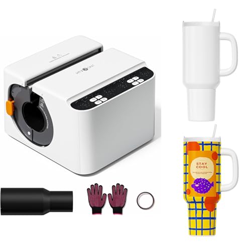 HTVRONT Auto Tumbler Heat Press White - A200H Full Cup Transfer Heat Press Machine for 40 OZ Tumbler with Handle + 2 Pack 40 OZ Sublimation Tumblers with Handle and Straw