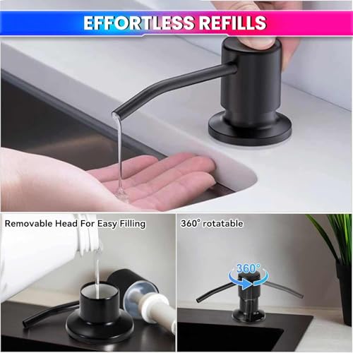 Image of amiciCare ABS Kitchen Sink Soap Dispenser Top Refill Built-In Countertop S.S Steel Dispenser Pump With 360 Degree Rotating Head And 300Ml Soap Bottle (Black Dispenser Pump With Bottle)