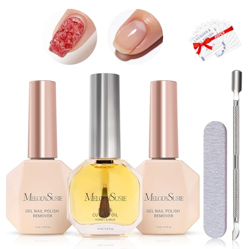 Image of MelodySusie 2Pcs Gel Nail Polish Remover with Cuticle Oil Kit Fast Removes | No Need to Wrap and Soak Removes in 2-5 Mins Easy to Use at Home