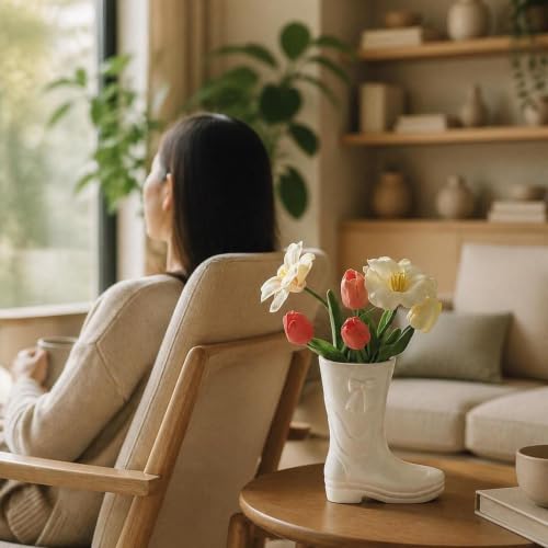 Vase a fleurs en forme botte ceramique blanche haute qualite