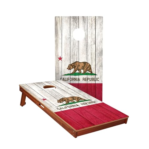 Skip's Garage California Bear Flag All Weather Cornhole Boards - Includes (2) Boards (Resin Bags) + (1) Case & (2) Hole Lights