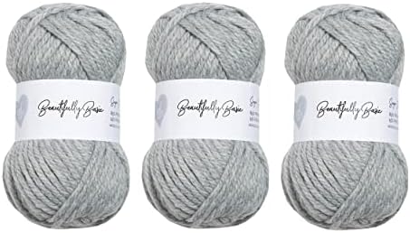 Wool Couture Beautifully Basic Chunky Yarn - 85% Premium Acrylic 15% Virgin Wool Bulky Weight Soft Blend  Easy to Use, Perfect for Beginners  3 Pack of 100g Balls  Silver Grey