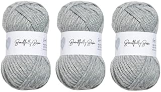 Wool Couture Beautifully Basic Chunky Yarn - 85% Premium Acrylic 15% Virgin Wool Bulky Weight Soft Blend  Easy to Use, Perfect for Beginners  3 Pack of 100g Balls  Silver Grey