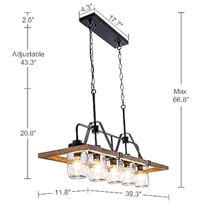 Wellmet kitchen island chandelier mason jar pendant light dining room 5 light wooden paint pendant light for living room dining table kitchen hallway restaurant 393w  urban country home decor